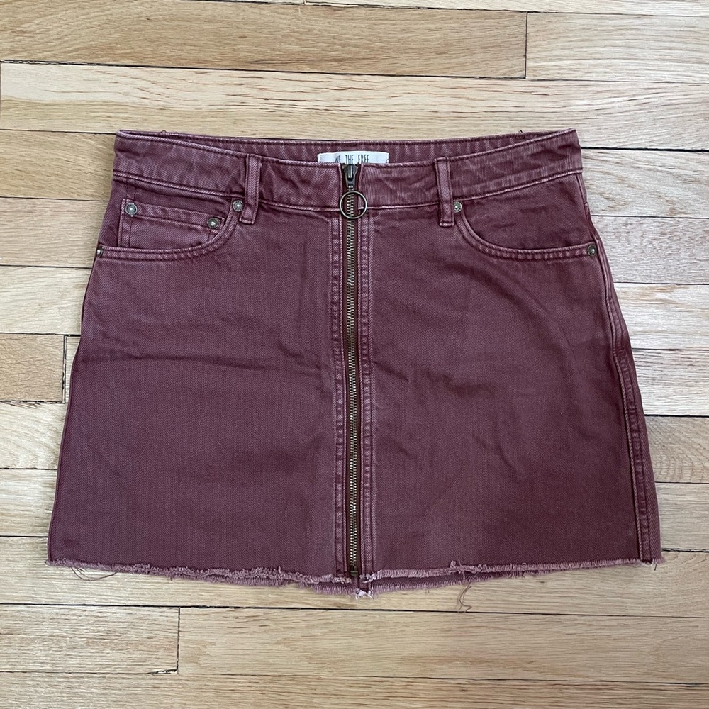 Maroon denim skirt
